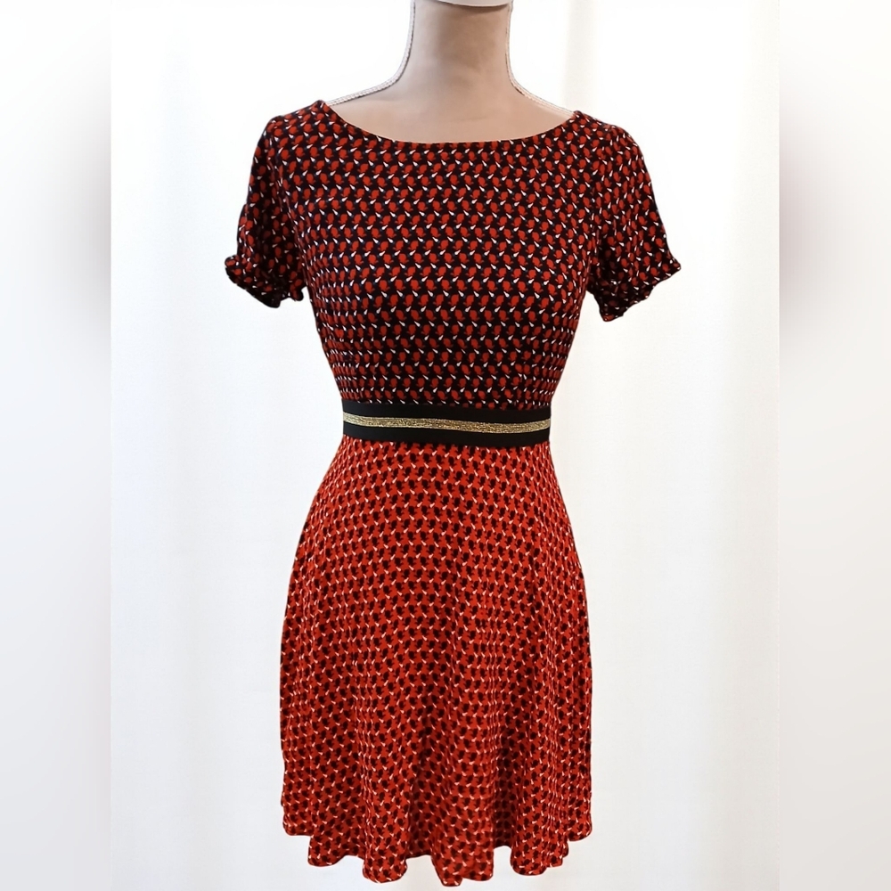 Maeve Anthropologie Amici Bunny Fit & Flare Mini Dress Sz 4 Metallic Waist
